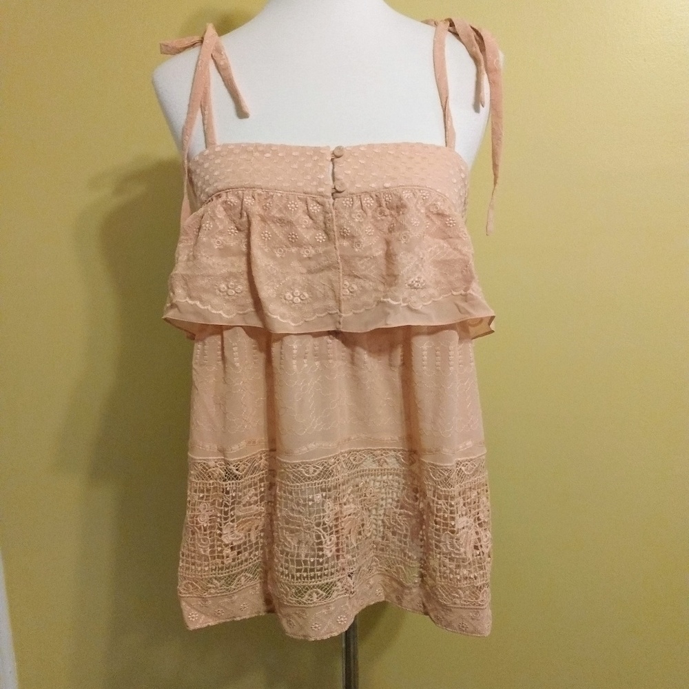 BCBGMAXAZRIA chiffon lace top shirt sz med NWT *J - Picture 2 of 8